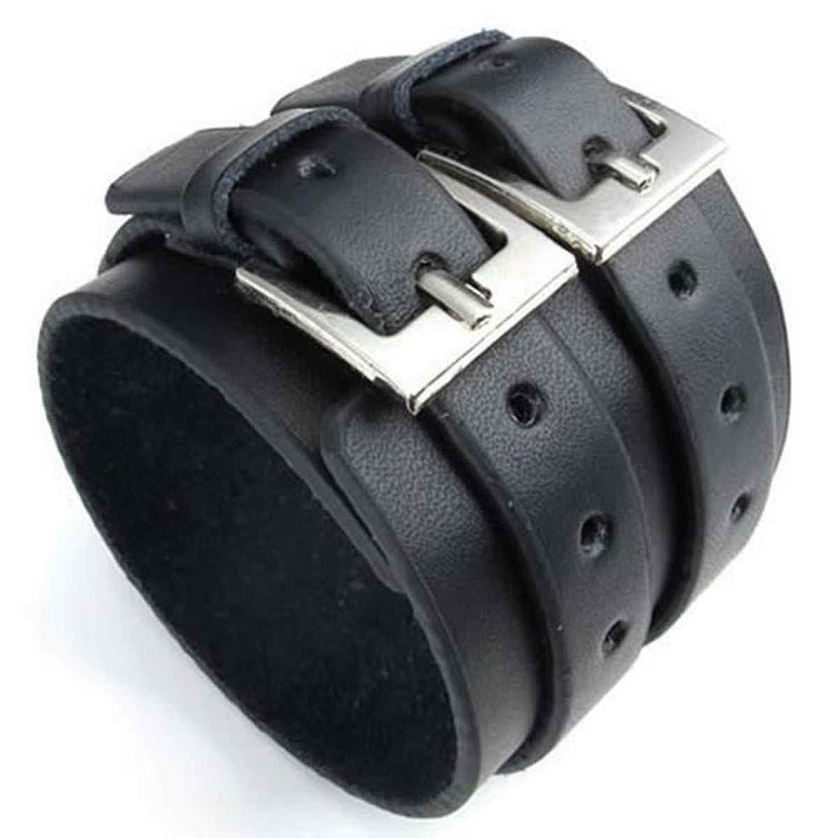 Casoty Black Bracelets for Men and Women Leather Bracelet Punk Rock Viking Mens Cuff Bracelet Jewelry for Men Women