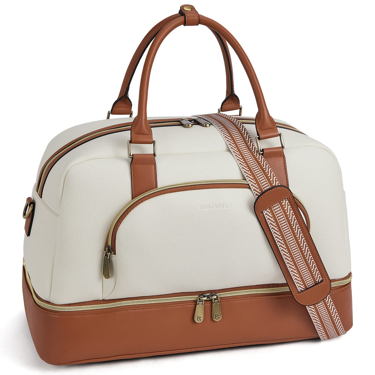 BOSTANTEN Weekender Bags for Women Leather Travel Duffle Bag Carry On Large Tote Duffel with Shoe Compartment and Trolley Sleeve