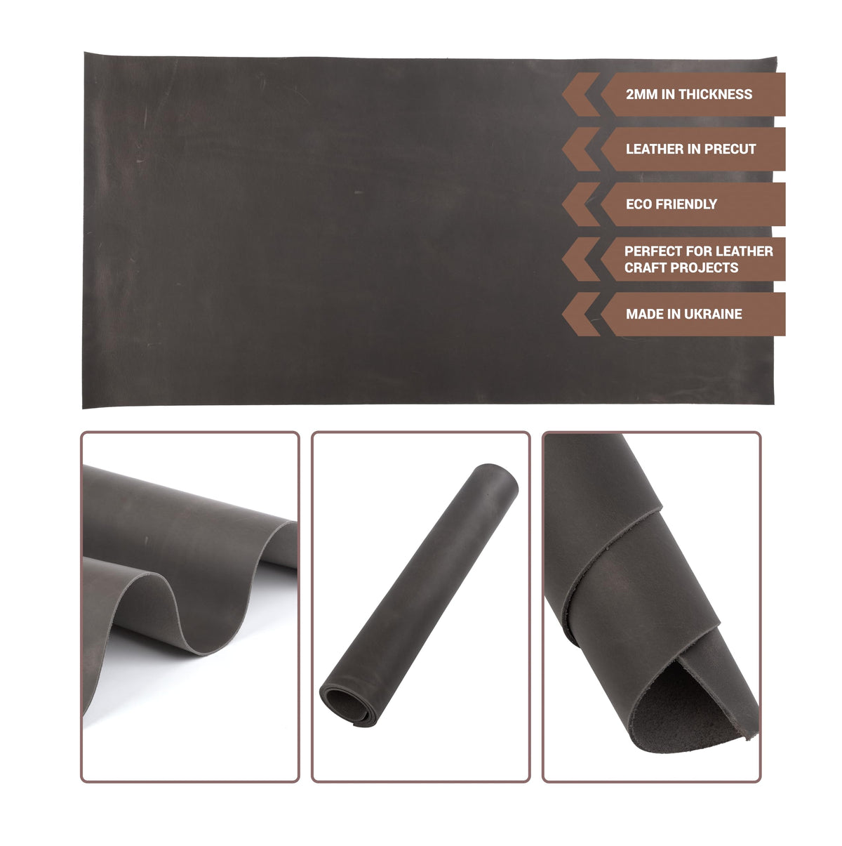 Shkira 12''X24'' Genuine Light Gray Leather Sheets for Crafts - Square - 2.0MM Thick Genuine - Thick Cowhide Pieces Square - Leather Sheet for Arts