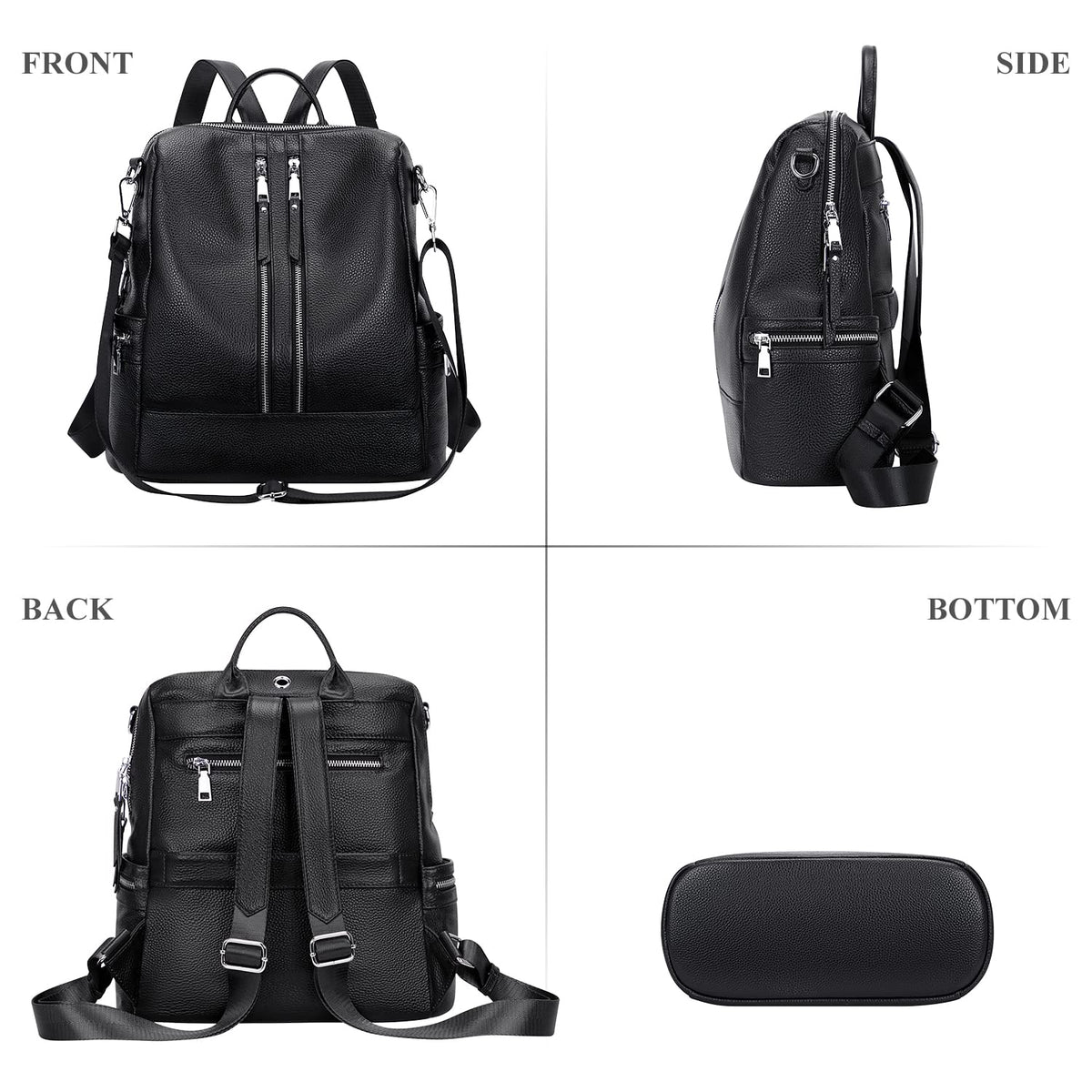 ALTOSY Genuine Leather Backpack Purse for Women Convertible Shoulder Bag Crossbody Bag Elegant Casual Daypacks (S77 Black)