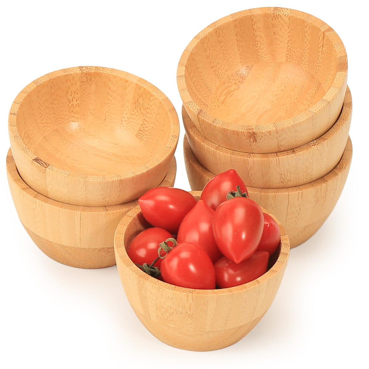 ZTHapwa Bamboo Wooden Bowls Set of 6, 3 Inch Small Serving Bowls for Snacks/Appetizers/Side Dishes/Charcuterie Board, Dipping Sauce Bowl for Condiments, 4 oz Bamboo Wood Ramekins, Reusable & Handmade
