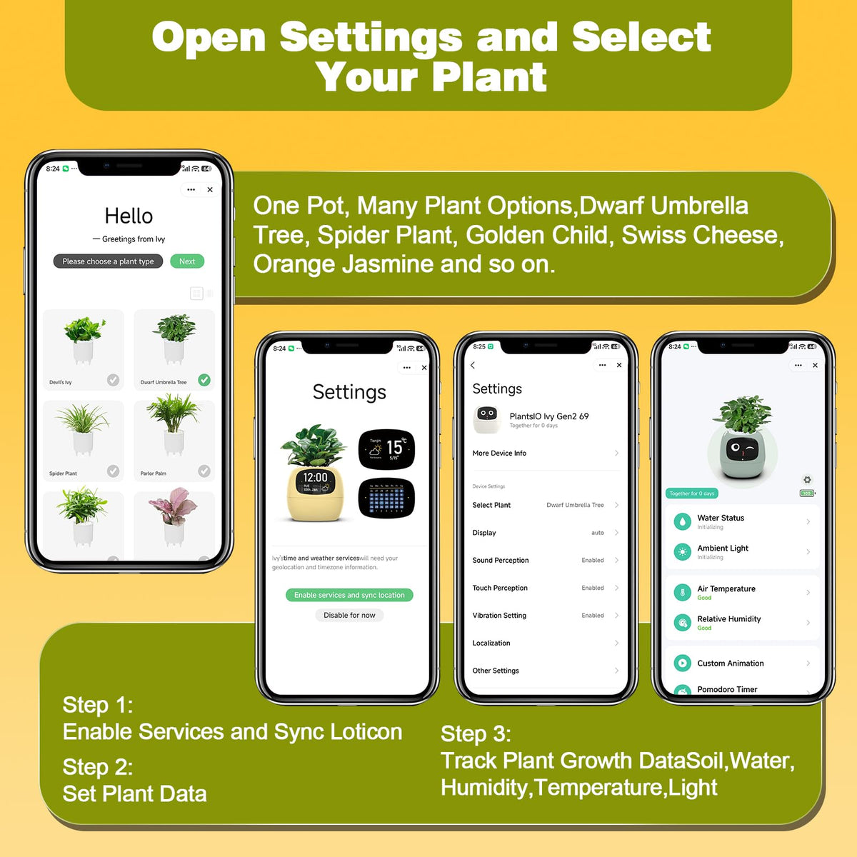 Smart Plant Pot with Visual Display – Soil Moisture, Water Level, Light & Battery Monitor, 80ml Self-Watering Reservoir, Supports 100+ Plants, Pomodoro Timer, Clock & Calendar-Green