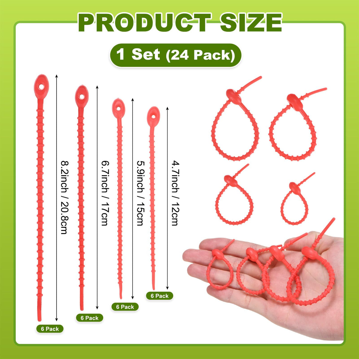 M METERXITY 48-Pack Adjustable Plant Ties, 4.7/5.9/6.7/8.2 Inch Silicone Flexible Multi-Function Garden Twist Tie for Crafts/Gift Wrapping/Gardening Plants, Reusable Support Twine [Red]