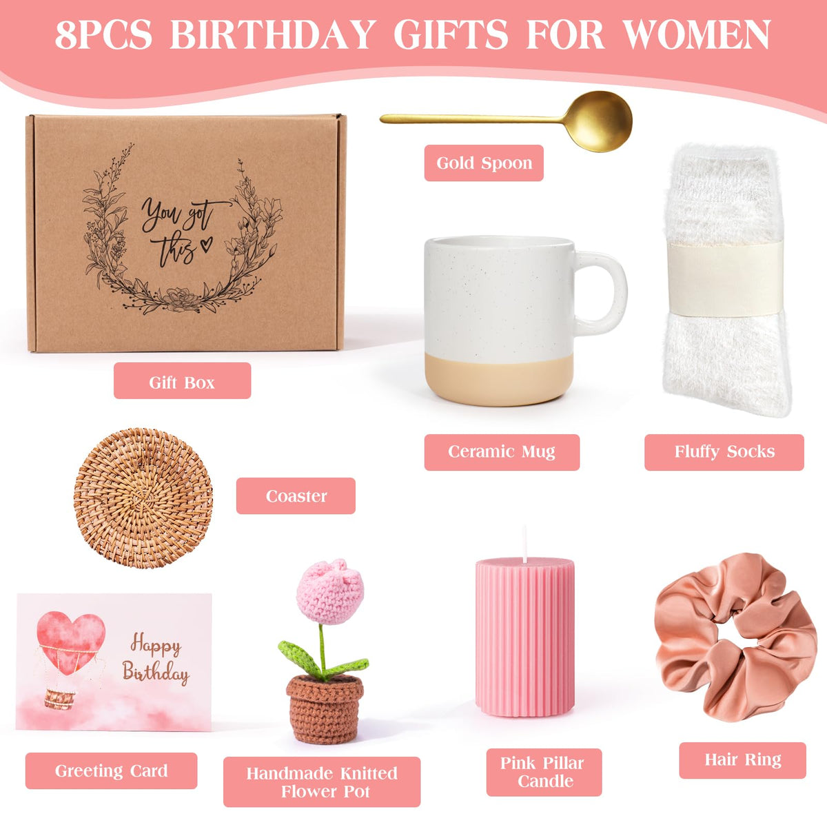 Birthday Gifts for Women, Happy Birthday Gift Basket for Women, Unique Woman Birthdays Gift Box for Her Mom Sister Wife Girlfriend Coworker Bestie Female Friendship Best Friend Employee Gifts Ideas