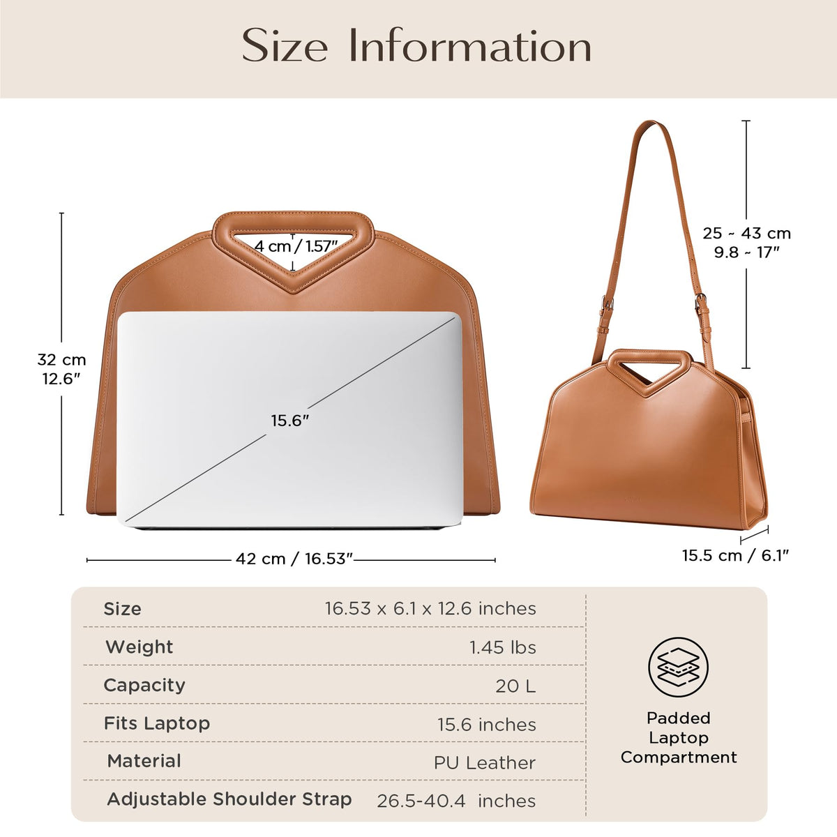 CHUNLI 16 Inch Laptop Bag for Women, Waterproof Tote Computer Bag for Work Business, PU Leather Briefcase Purses Handbag