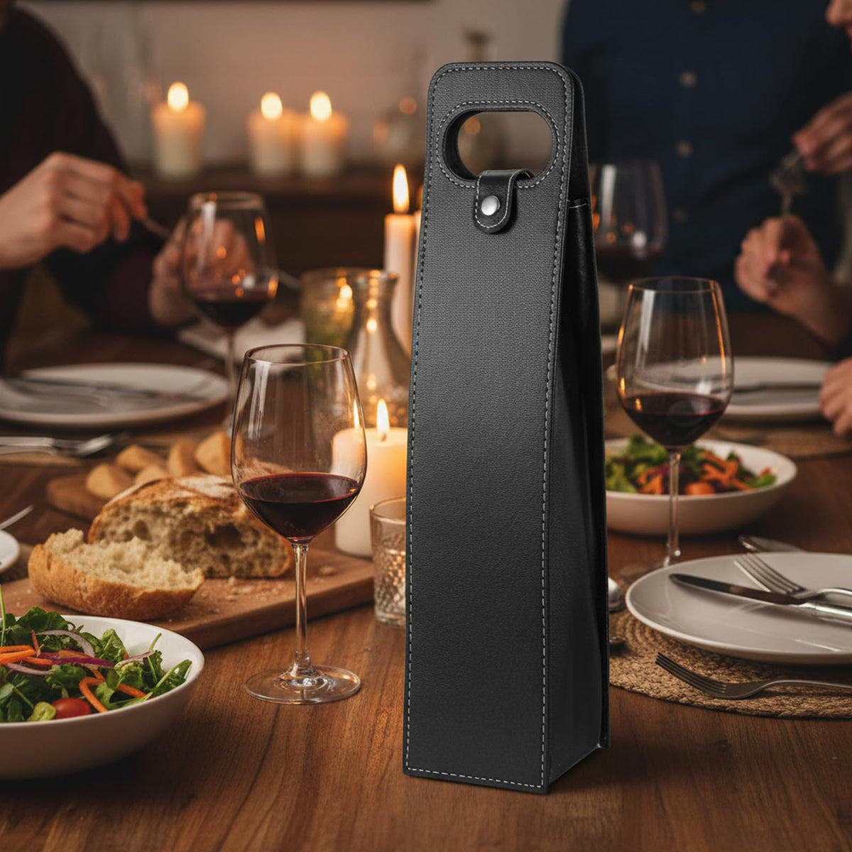 6 Pcs PU Leather Wine Bag, Reusable Single Leather Wine Bottle Carrier Case Holder for Champagne Beer Gift Presentation on Wedding Birthday Christmas(Black)
