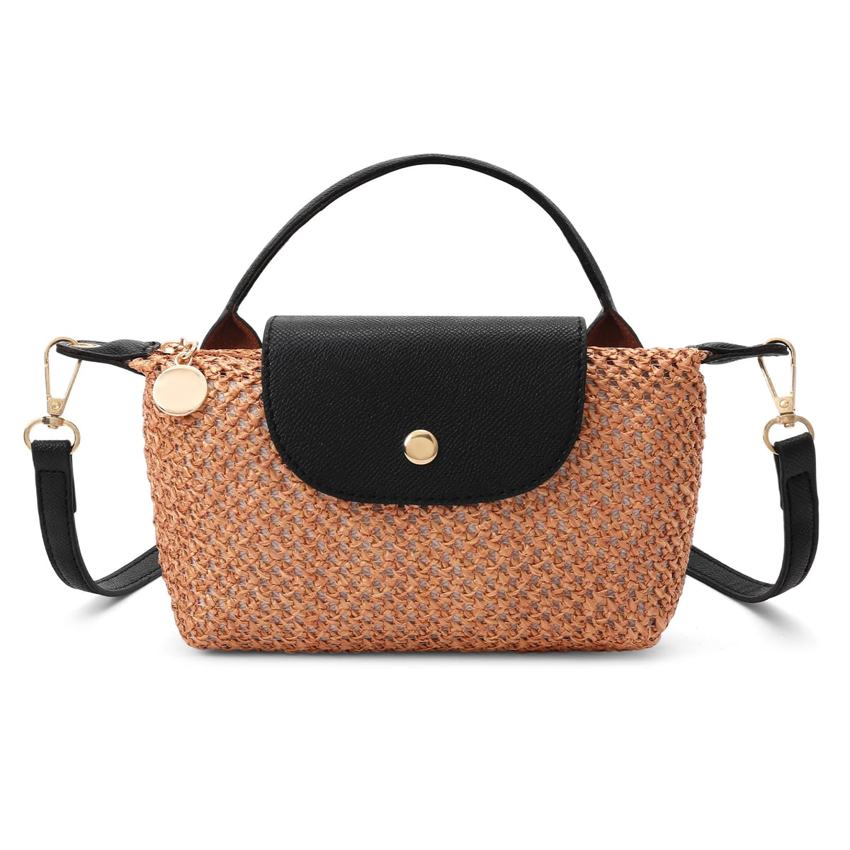 RNIEGA Mini Straw Braided Handbag for Women Vegan Leather Lightweight Crossbody Bag Fashion Handle Beach Shoulder Purse