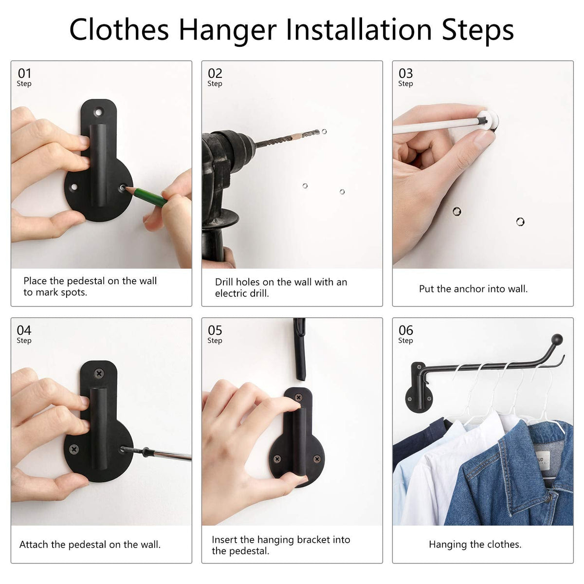Mkono Wall Mounted Drying Rack Laundry Clothes Hanger with Swing Arm Space Saving Metal Hanging Valet Rod for Laundry Closet Organizer Bathroom Bedroom, 2 Pack, Black