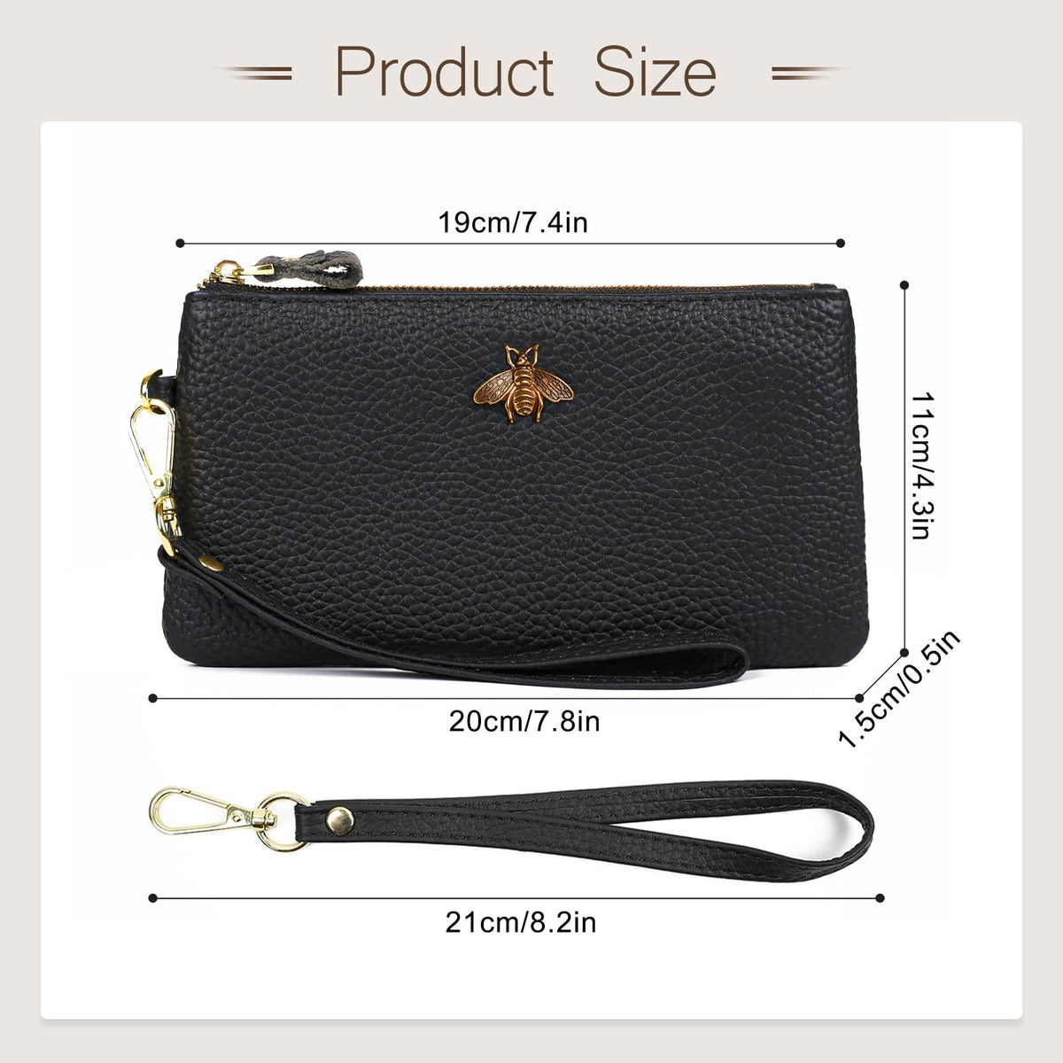 imeetu Women's Wristlet Clutch Purse Leather Cell Phone Wallet Handbag with Wrist Strap (Black)