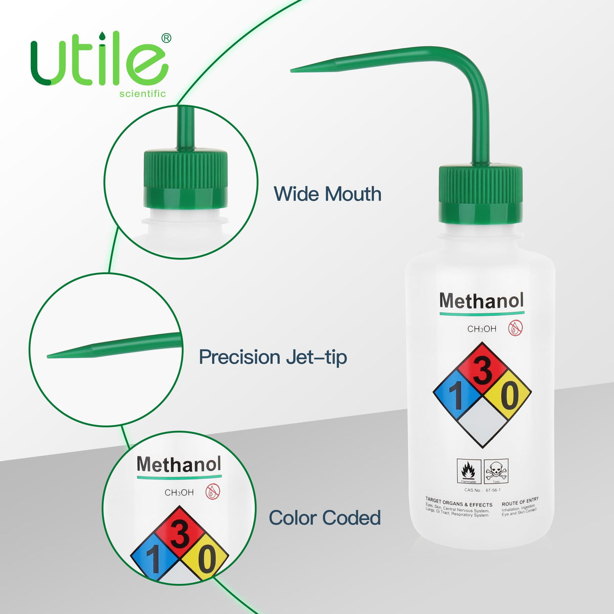 Utile 4pcs of Vol.500ml (16.9oz) Wash Bottles, Methanol Safety Wash Bottles, Narrow Mouth Squeeze Bottles,LDPE Material with PP Material Closure,5511.0371.4