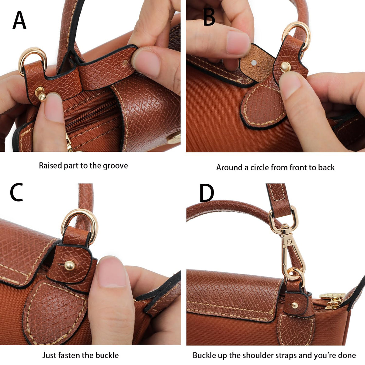 RYYXZXL Leather Purse Straps Replacement Shoulder Strap Leather Adjustable Crossbody Strap Suitable for Long champ Handbags（Brown+silver Hardware）