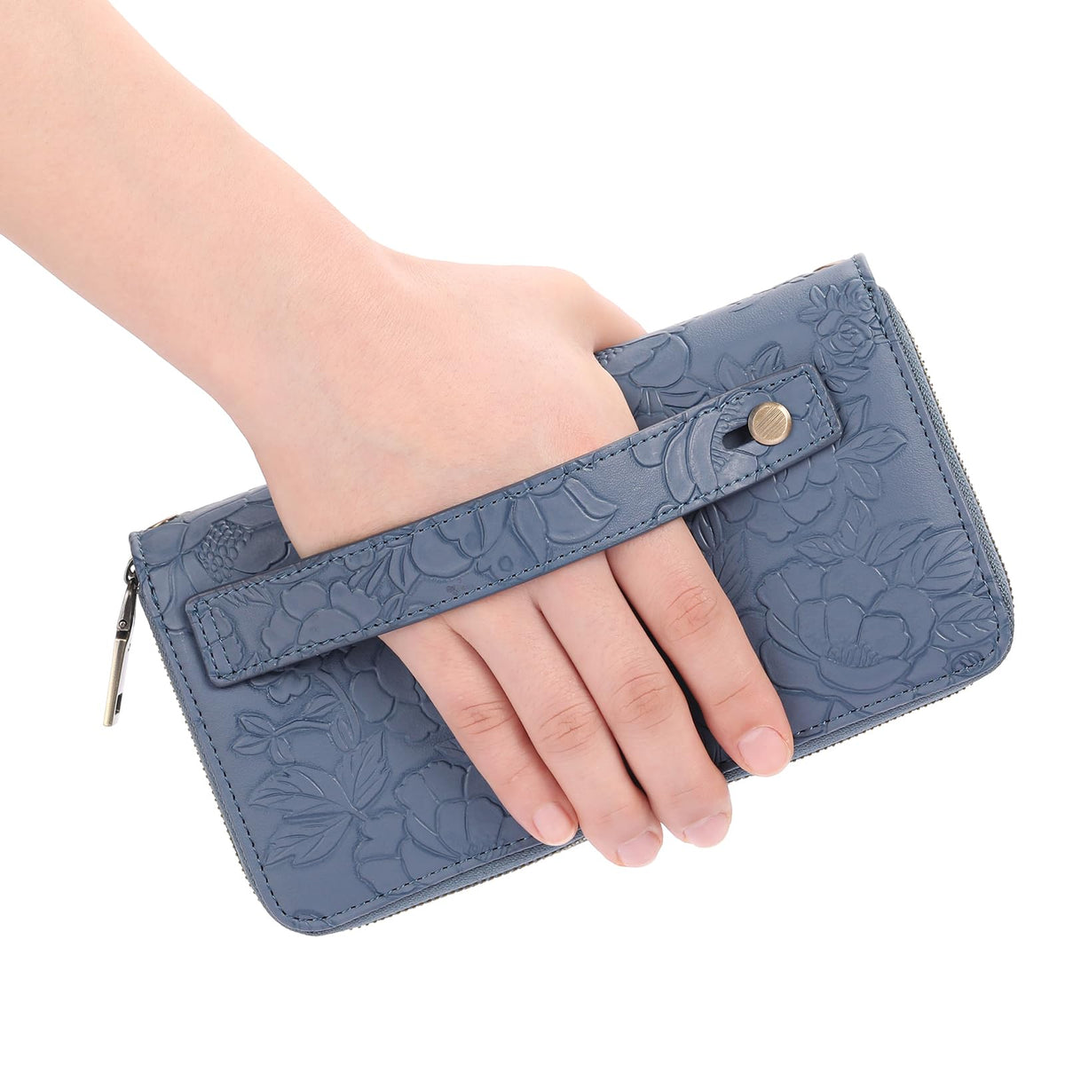 GAEKEAO Womens Wallet Large Capacity with Phone Pocket, Double Zip Around RFID Blocking Clutch Purse Wristlet Grip Hand Strap