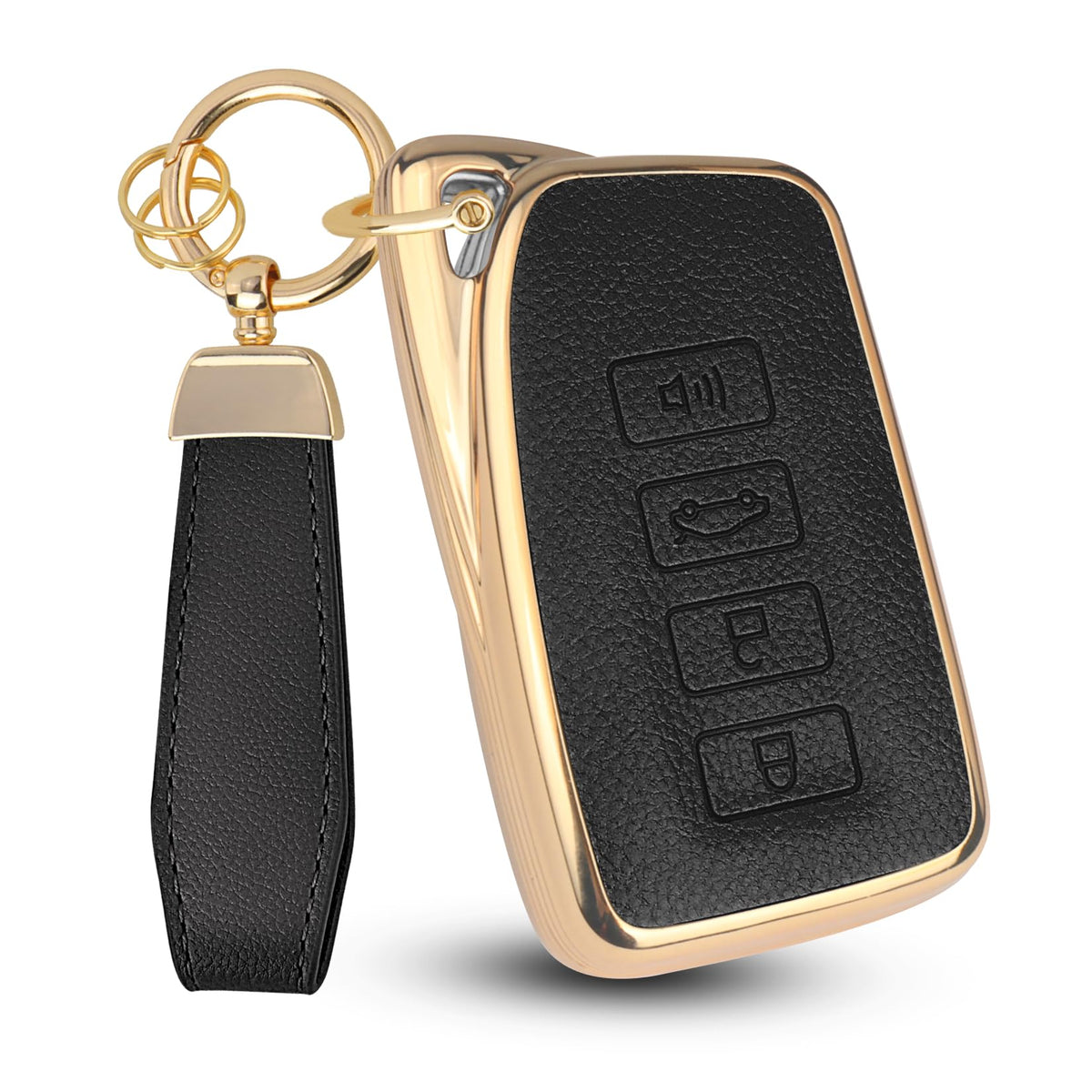 QBUC for Lexus Key Fob Cover with Keychain,Upper Leather + Soft TPU Car Key Case Shell for Lexus 2015-2021 ES IS GS NX LS RX RC GX LX 570 200 250 350 460 300 F 450h 600h,4 Buttons(Black)