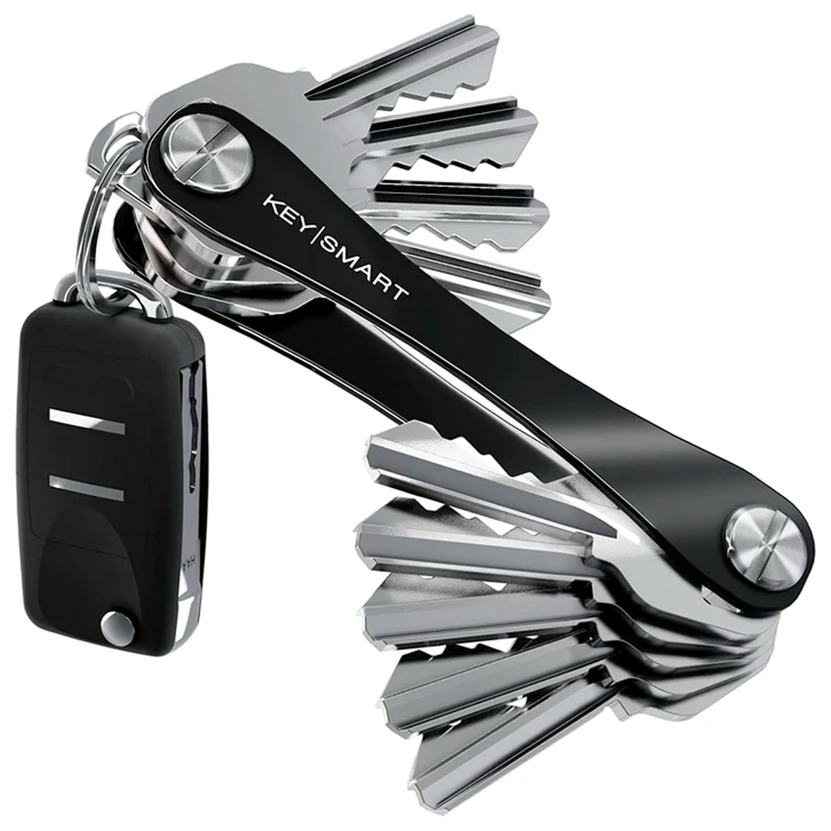 KeySmart Original Key Holder - Compact Key Organizer for Key Chain, Minimalist Clutter-Free EDC Keychains Key Ring, Black, 8 Keys