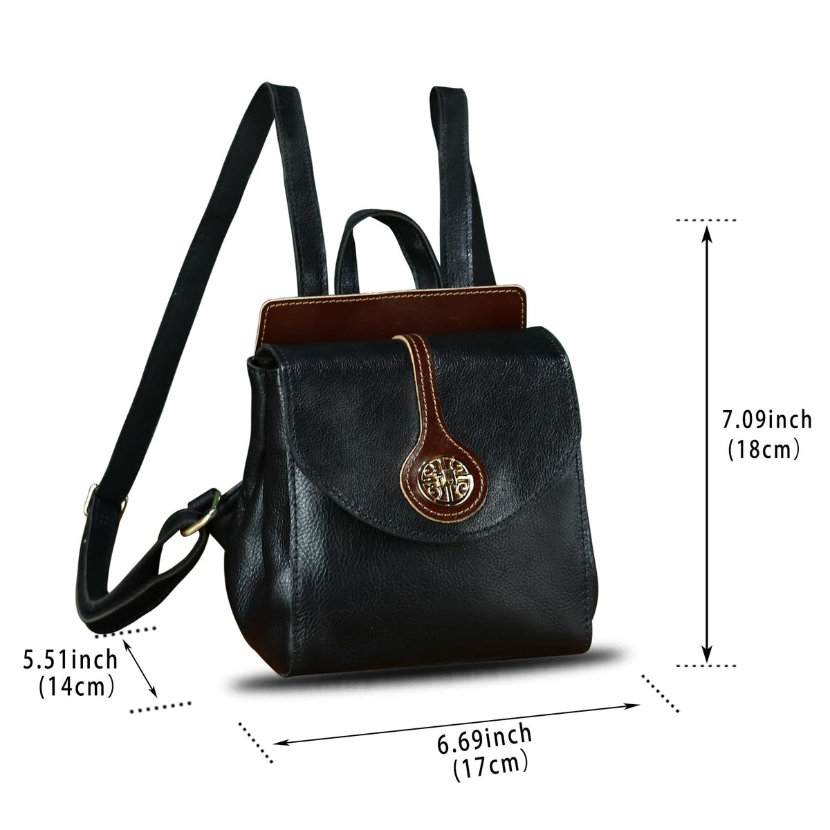 LRTO Genuine Leather Small Backpack Purse for Women Knapsack Casual Daypack College Back Bag (Black)