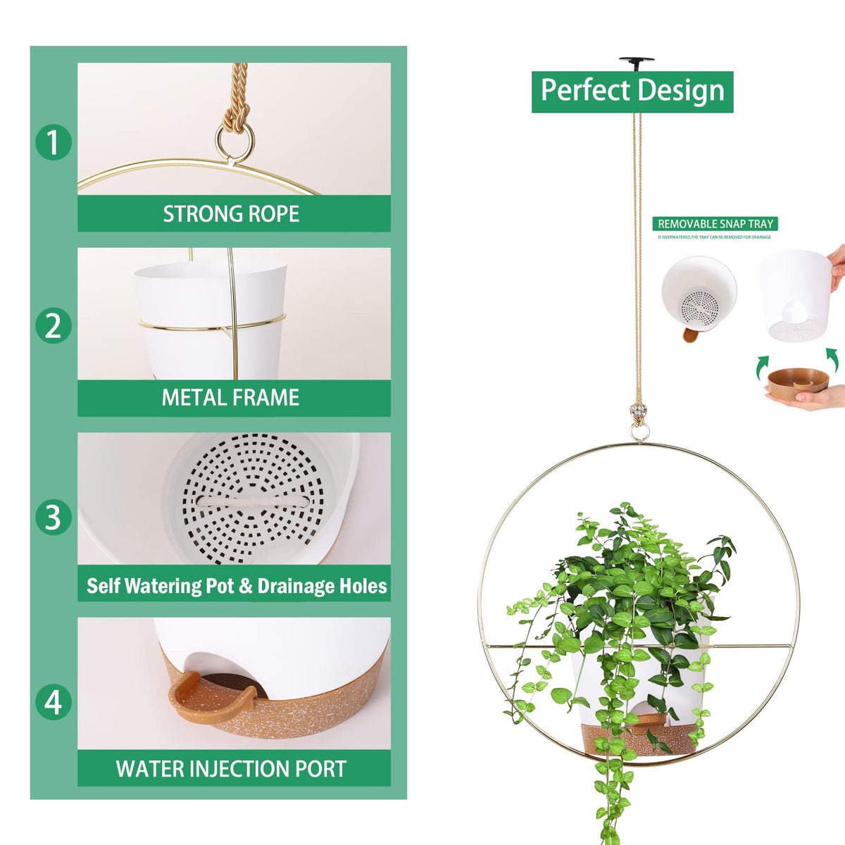 Superb Symbols 3 Pack Boho Hanging Planter with Metal Plant Hanger & Self Watering Plant Pots for Indoor Outdoor Wall Window