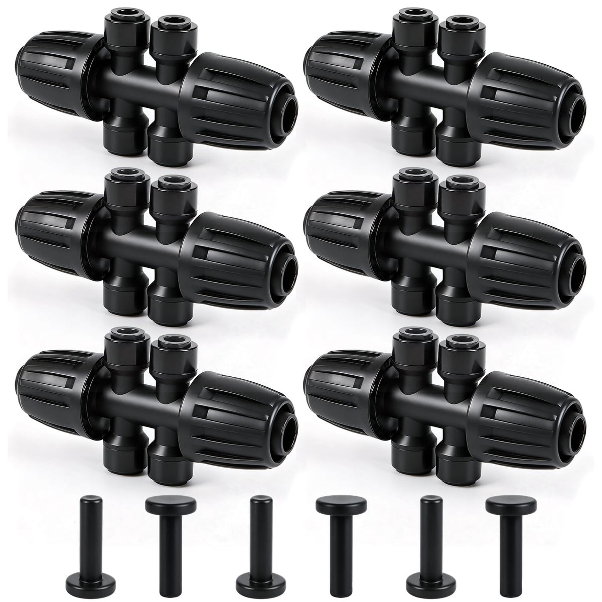 Copadri 6 Pcs Barbed Tee 1/2 Inch To 1/4 Inch Irrigation Tubing Fittings, 1/2 Inch(1/2" ID x 0.65" OD) To 1/4 Inch Quick Connect Irrigation Adapter 16mm Hose Locked T Reducer To 1/4" Water Line