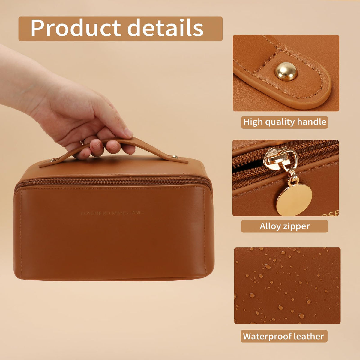zaleeta 3 Pcs Travel Makeup Bag Portable Large Capacity Cosmetic Bags for Women Open Flat Makeup Case Organizer Bag Set of 3 Waterproof PU Leather Toiletry Bags with Divider and Handle (Brown, Medium)