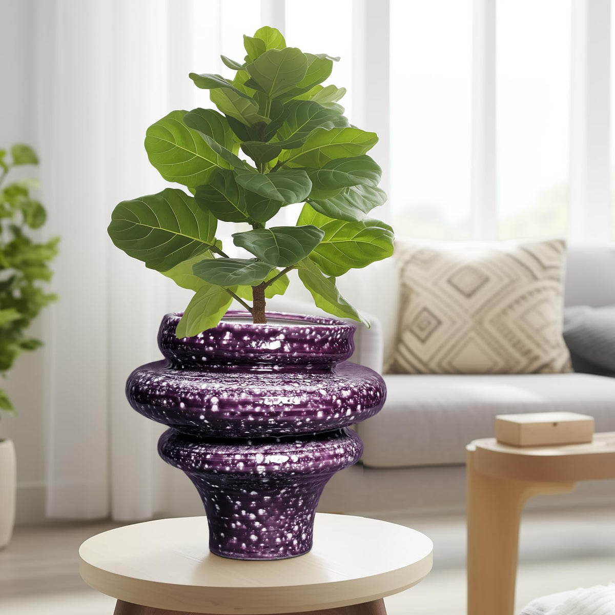 Teagas Ceramic Plant Pots - 11 Inch Ceramic Planters for Indoor Outdoor Plants, Large Unique Flower Pots with Drainage Hole, Decorative Planters, Home Decor, Plants Lover Gifts, Purple
