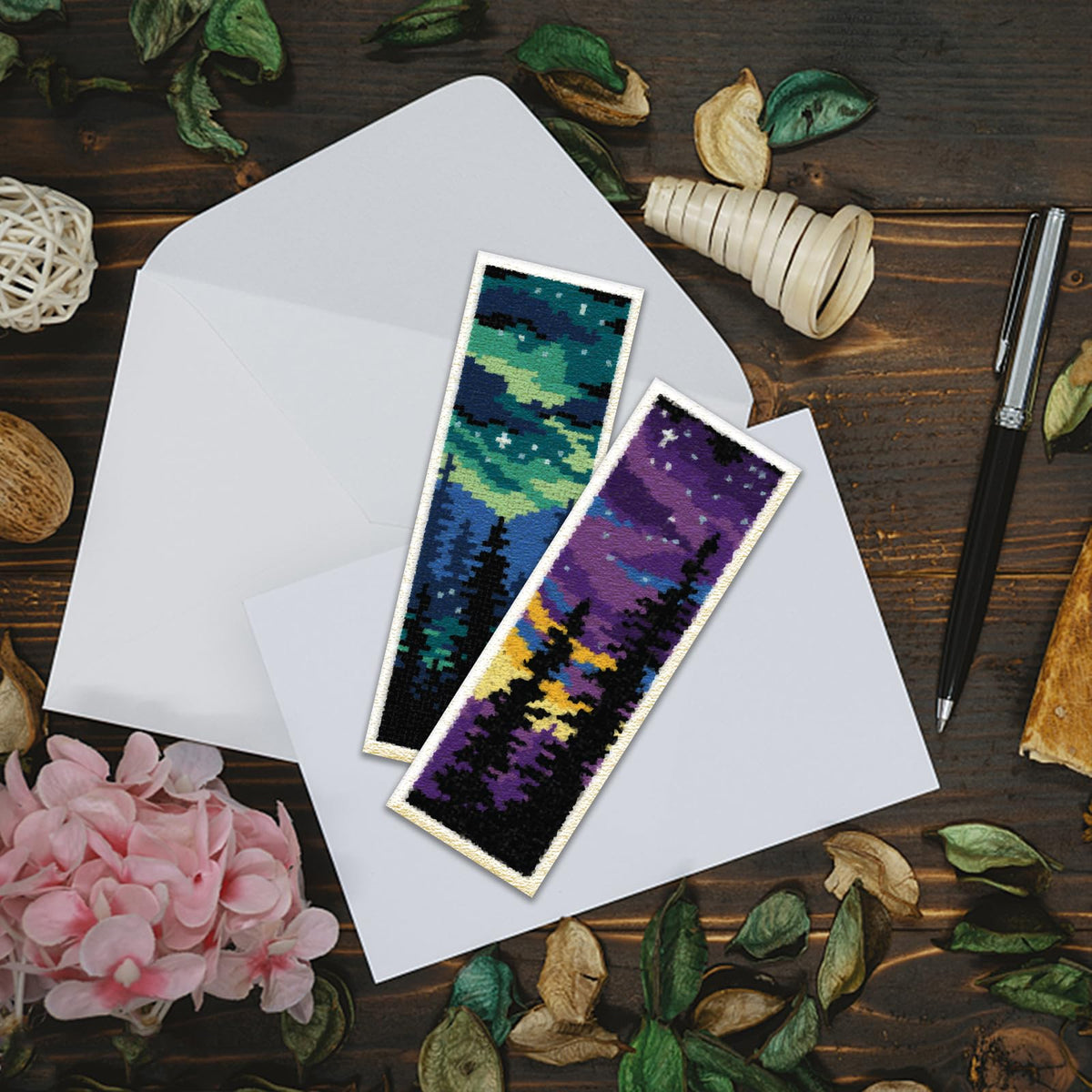 ACRNIGHEET 6PCS Cross Stitch Bookmark Kit for Adult Beginners Landscape Cross Stitch Kits DIY Crossstitch Kits Adult Stamped Bookmark Embroidery Bookmarks Kit with Instructions 8''x2.4'' 11CT