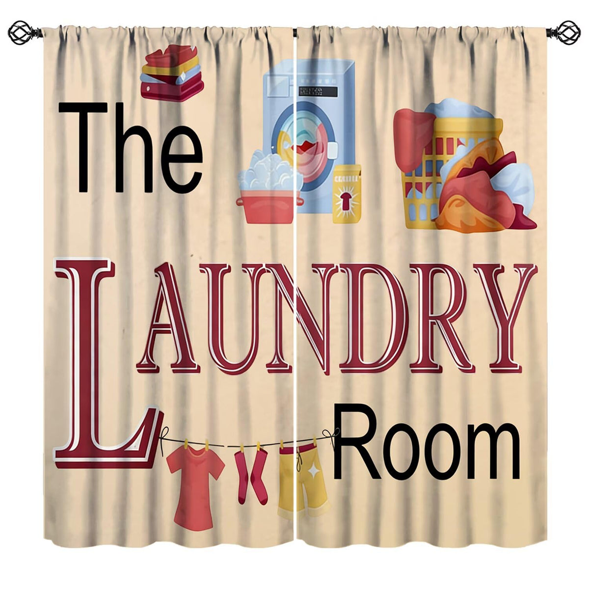 Nsbul Vintage Laundry Room Curtains, Farmhouse Rustic Wash Dry Clothes Quotes Window Drapes Treatments for Kitchen Living Room Bedroom Laundry, 42" W X 45" L(No Blackout)