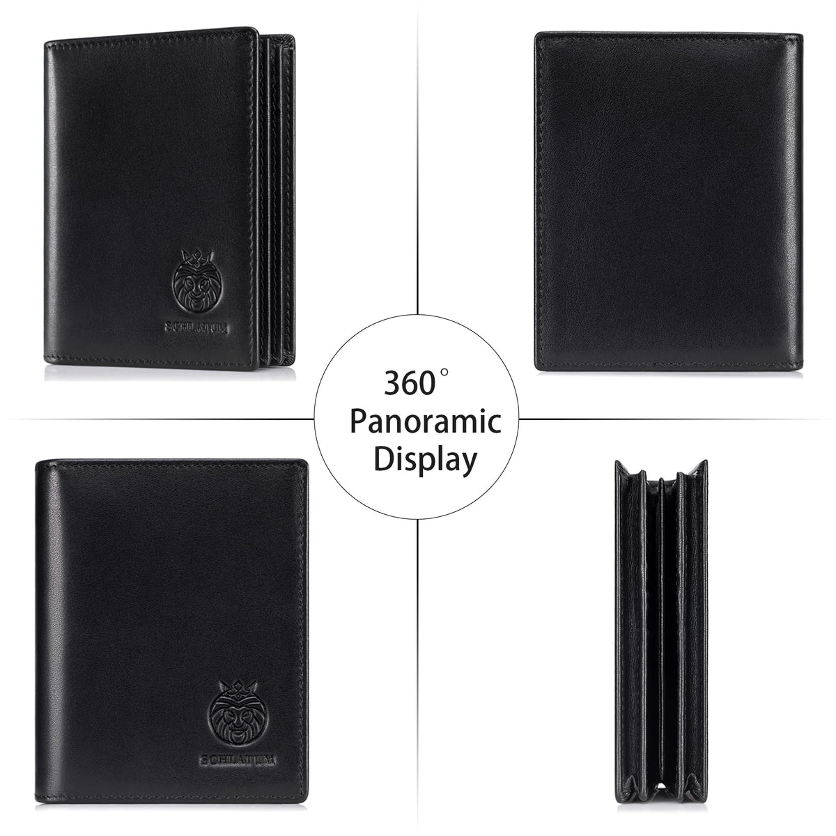 LUKZIJAES Genuine Leather Bifold Wallet for Men Rfid Blocking Large Capacity Vertical Wallets Mens with ID Window 15 Card Slots 2 Cash Pockets (Black)
