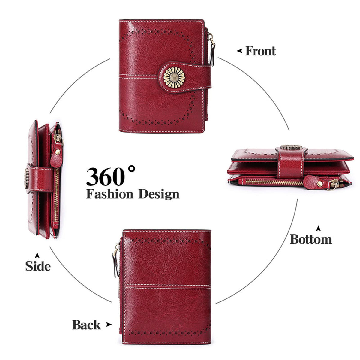 SENDEFN Small Womens Wallet Leather Bifold Card Holder RFID Blocking with Zipper Coin Pocket