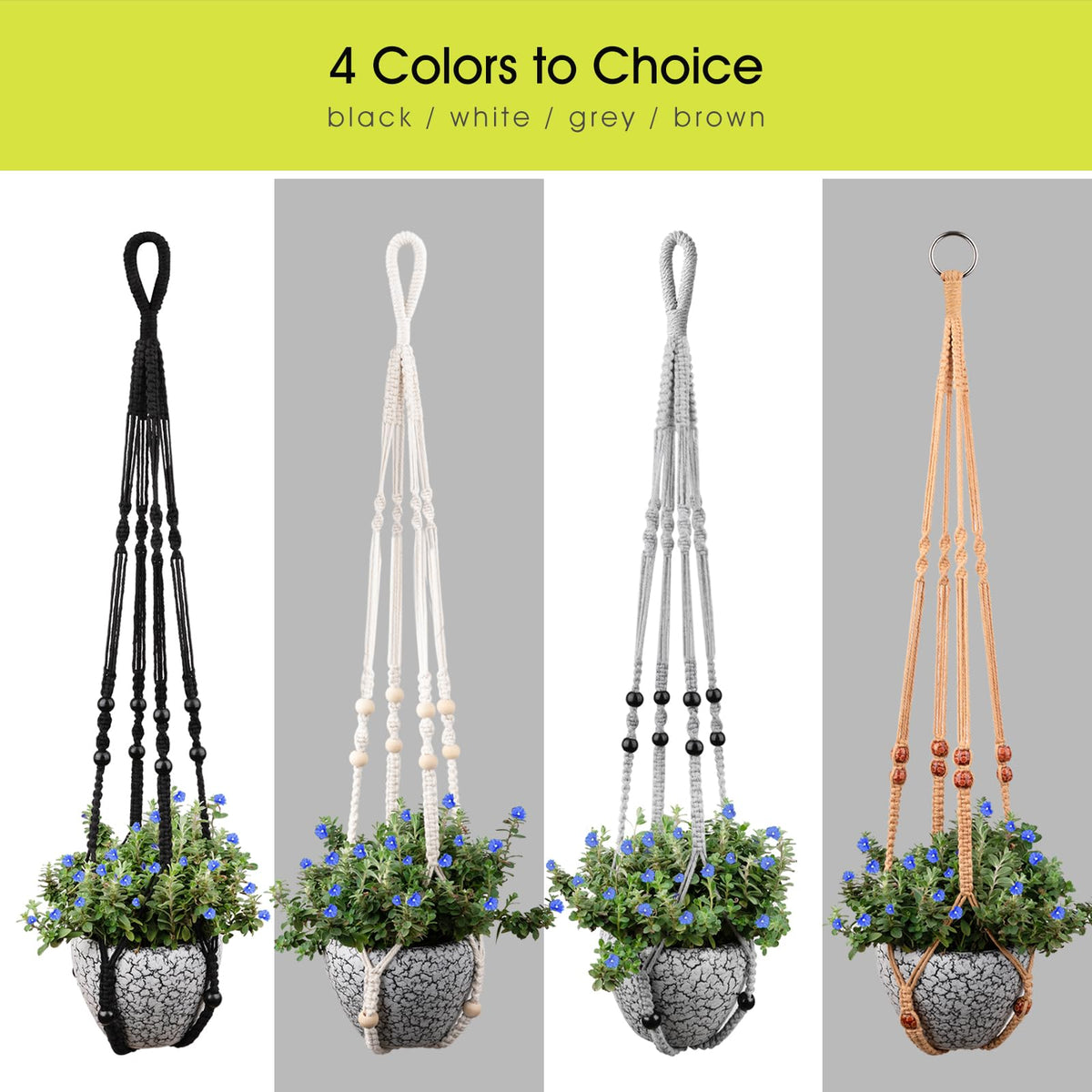 Macrame Plant Hanger for 5 to 10 Inch Plant Pots, Set of 2 Indoor Handmade 35 Inch Woven Rope Hanger Kits with Hooks and Wood Beads, Hanging Planter Basket Holder for Boho Home Decor (Brown, 2 Pack)