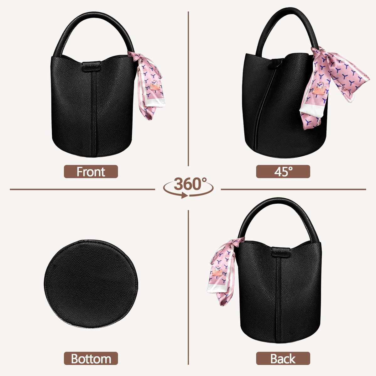JongCen Vegan Leather Bucket Bag for Women Crossbody Bucket Purse with Removable & Adjust Shoulder Strap Fashion Bucket Handbag