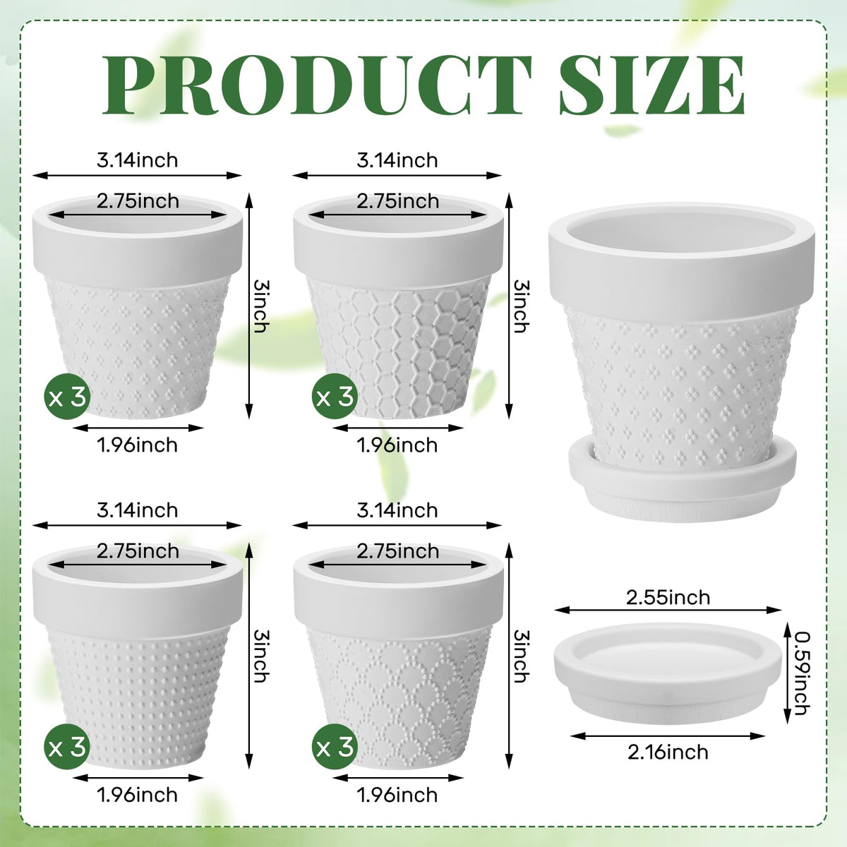 Meanplan 12 Pcs 3 Inch DIY Ceramic African Violet Pots with Saucer Unpainted Ceramic Paintable Flowerpots Small Embossed Flower Pots for Garden Windowsill Indoor Outdoor Wedding Favors Gifts