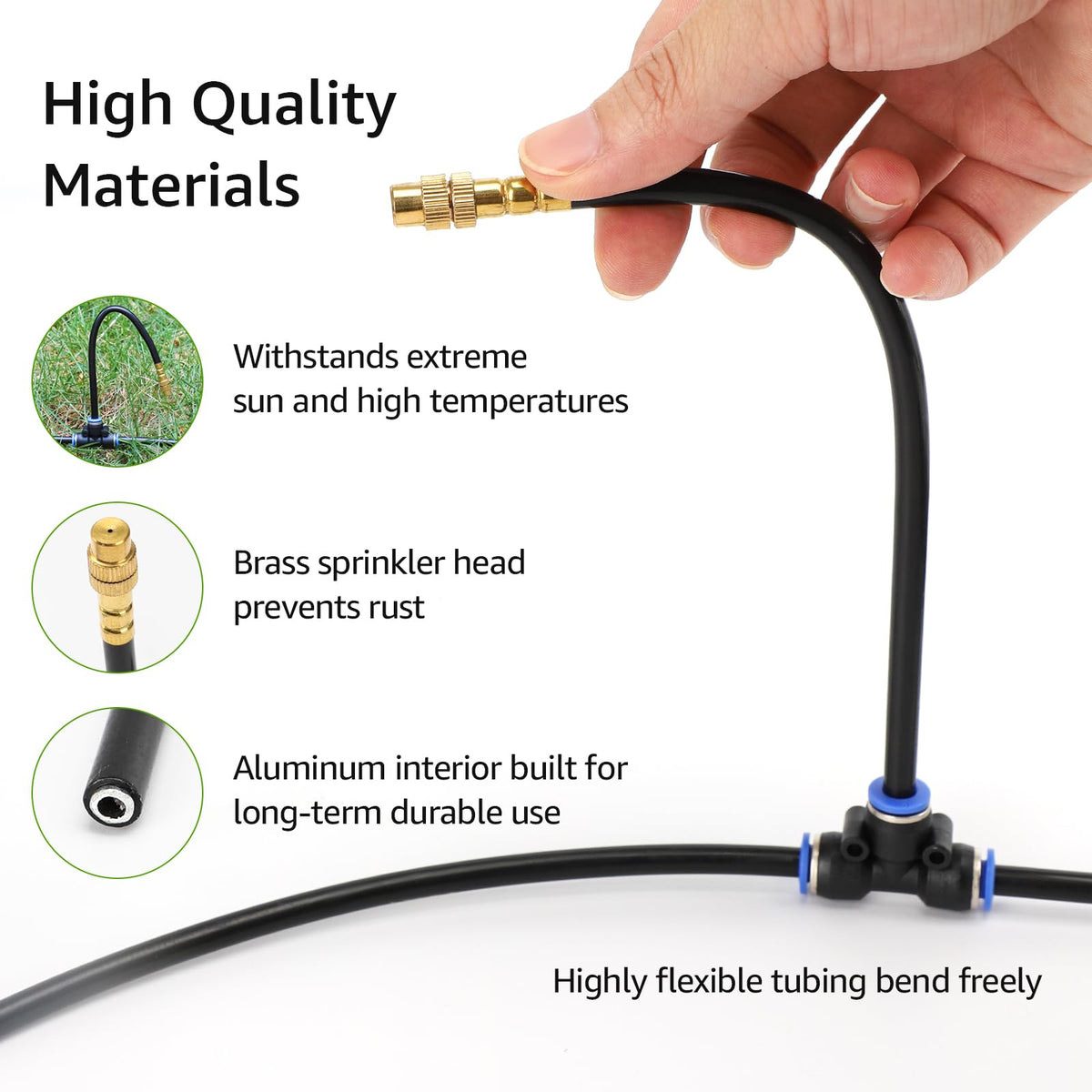 Bluepro Drip Irrigation System 200FT 1/4", 2026-Upgrade Garden Sprinkler Kit with 32PCS 360° Adjustable Copper Nozzles, Automatic Misting Watering System for Raised Beds, Greenhouse, Lawn, Patio, Yard