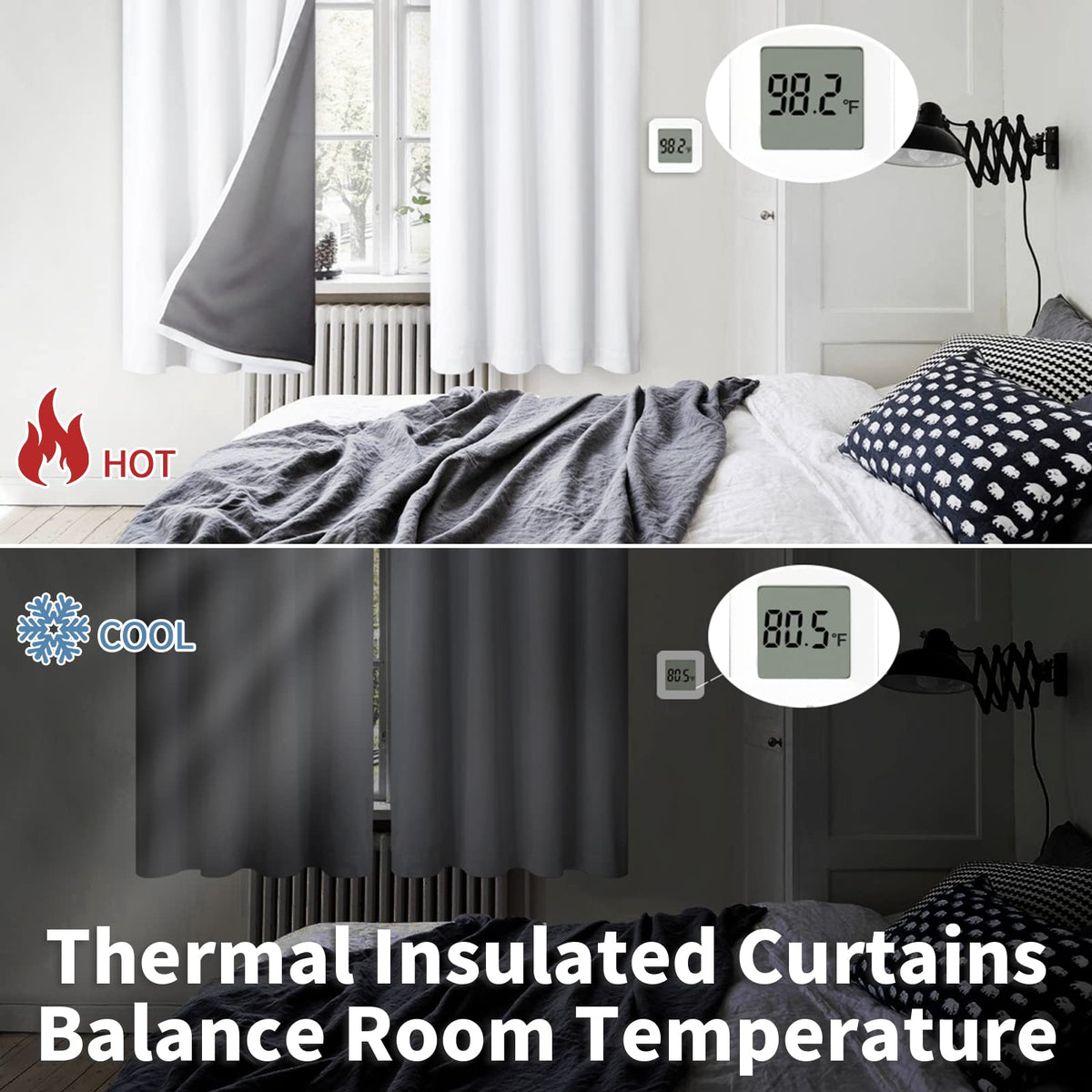 BGment White Blackout Curtains for Bedroom 63 Inch Long - Thermal Insulated Black Out Curtains Room Darkening Soundproof Rod Pocket Window Curtains for Living Room, Each Drape Panel 52 Inch Wide