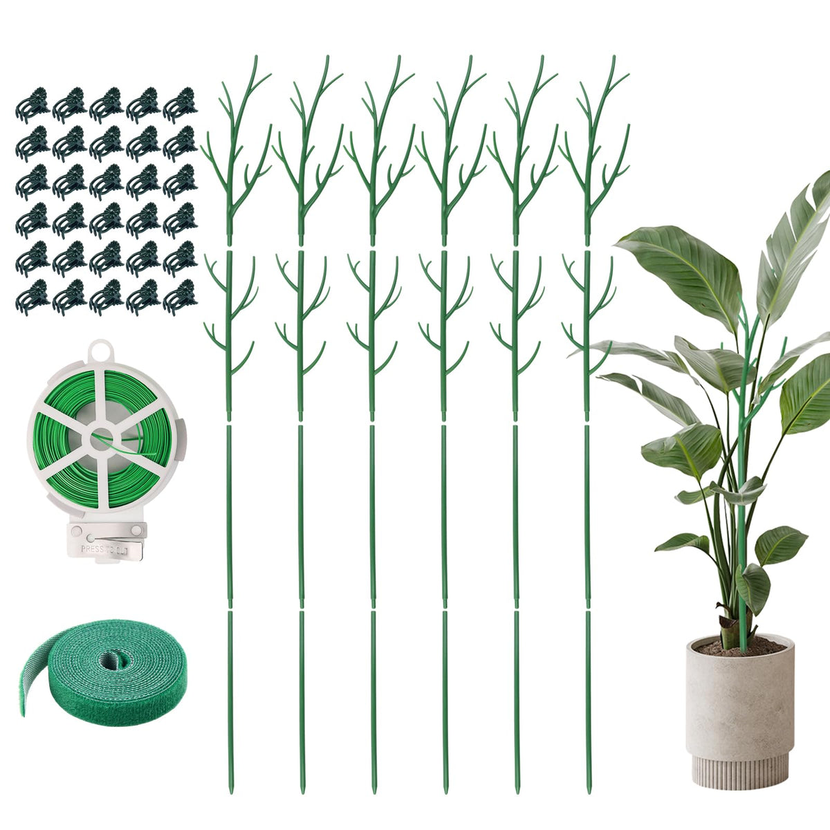Ruksifg 51 Inch Height Adjustable Plant Sticks Support Tall,Monstera Plant Support Stakes with Extension Poles, Plant Clips, Plant Ties Plant Support for Monstera Plants, Climbing Plants (6 Pack)