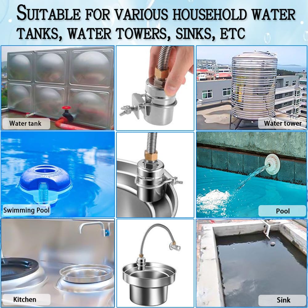 Float Valve,1/2" to 3/4'' water level control float valve, 304 Stainless Steel Fully Automatic Watershut off valve, Automatic Water Level Controller for Tank, Pool, Livestock Troughs.
