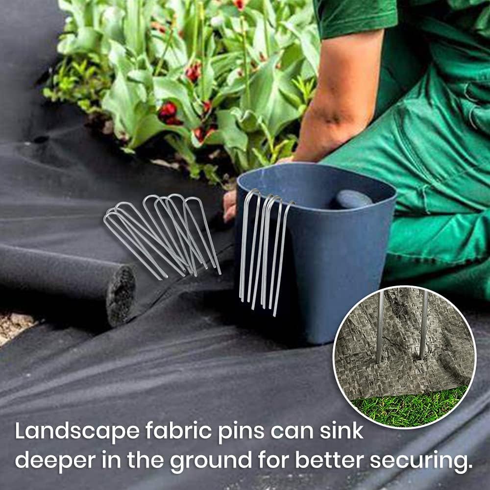 BEBEKULA 200 Pack 6 Inch Garden Stakes, Galvanized Landscape Staples for Weed Barrier Fabric, Heavy Duty Sod Pins Securing Pegs Netting Ground Sheets and Fleece, Ground Cover, Irrigation Tubing