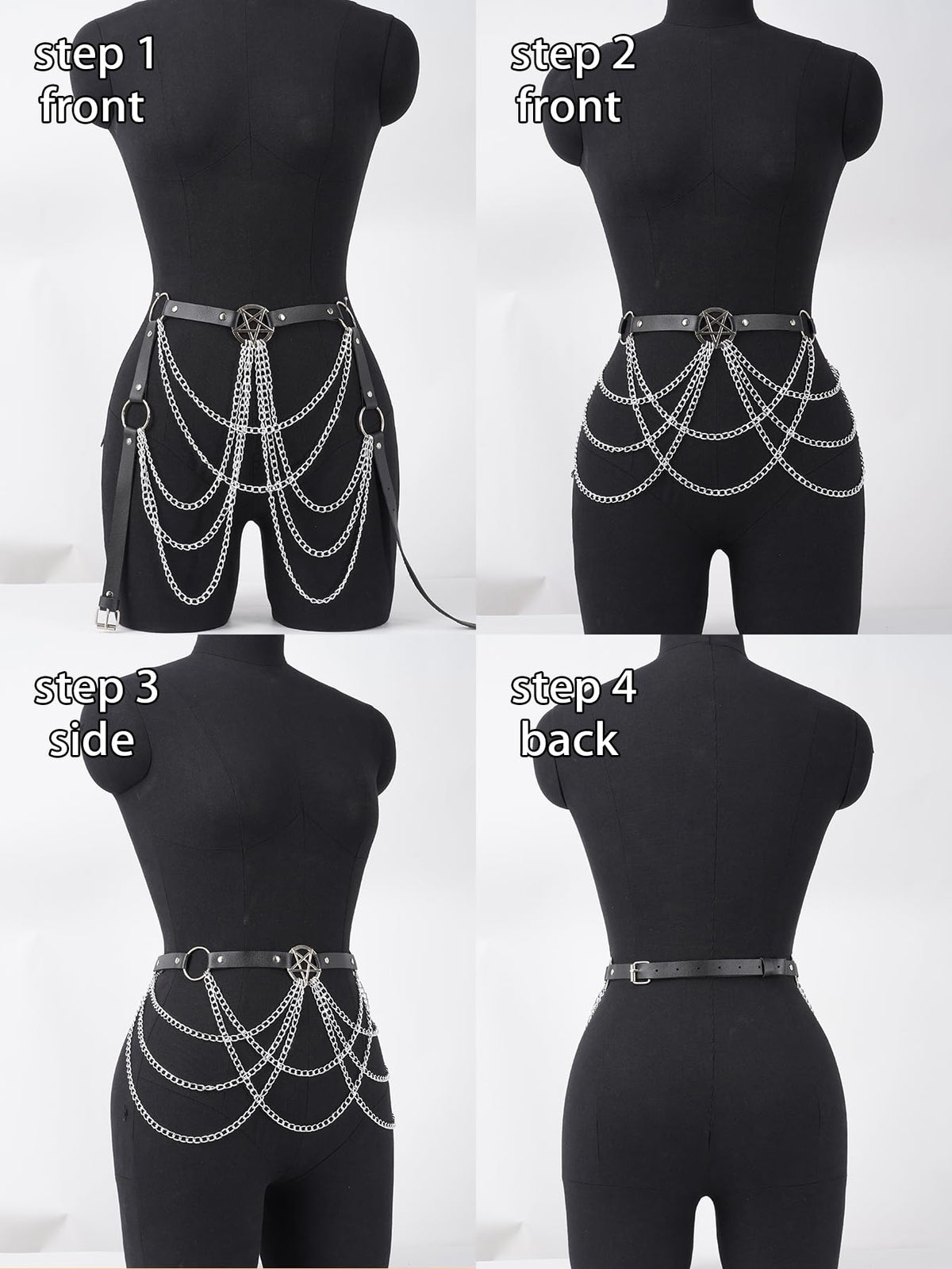 WARANDOD Rave Waist Chain Belt Punk Black Leather Body Accessories Adjustable Body Jewelry Goth Belt for Women (Fits Waist 29.92IN-39.76IN)
