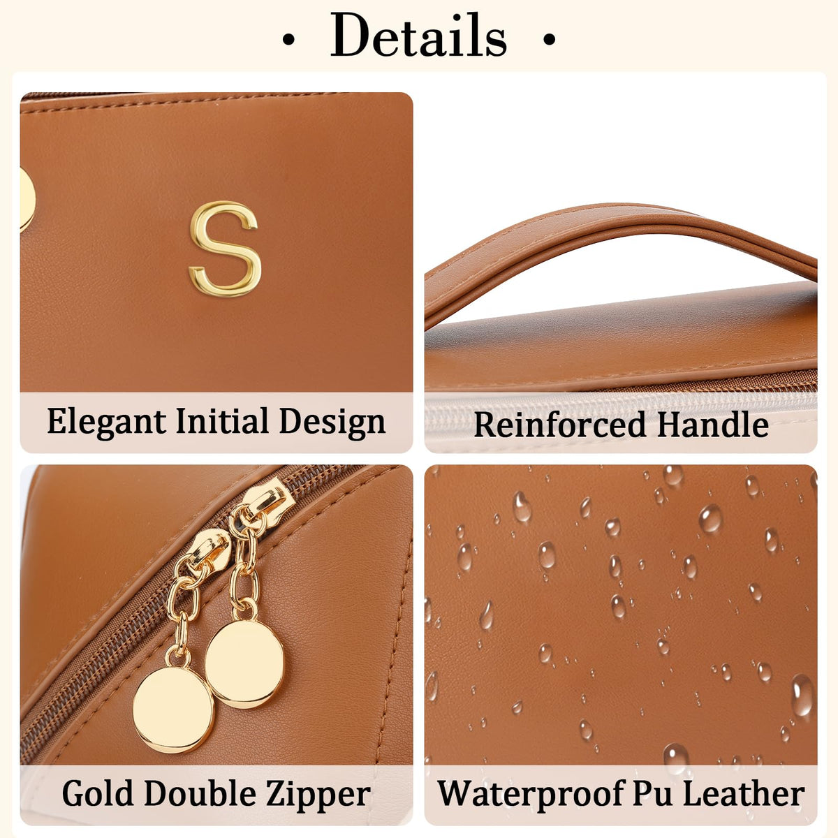 CLOUDWINGS Birthday Gifts for Women Teen Girl, Personalized Initial Makeup Organizer Bag Set, Open Flat Travel Cosmetic Bag With Clear Divider and Handle(Brown,S)