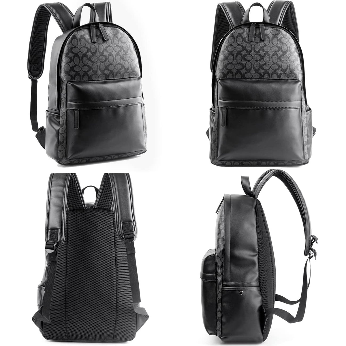 Leather Laptop Backpack for Men Women, School College Bookbag Casual Travel Daypack (Black)