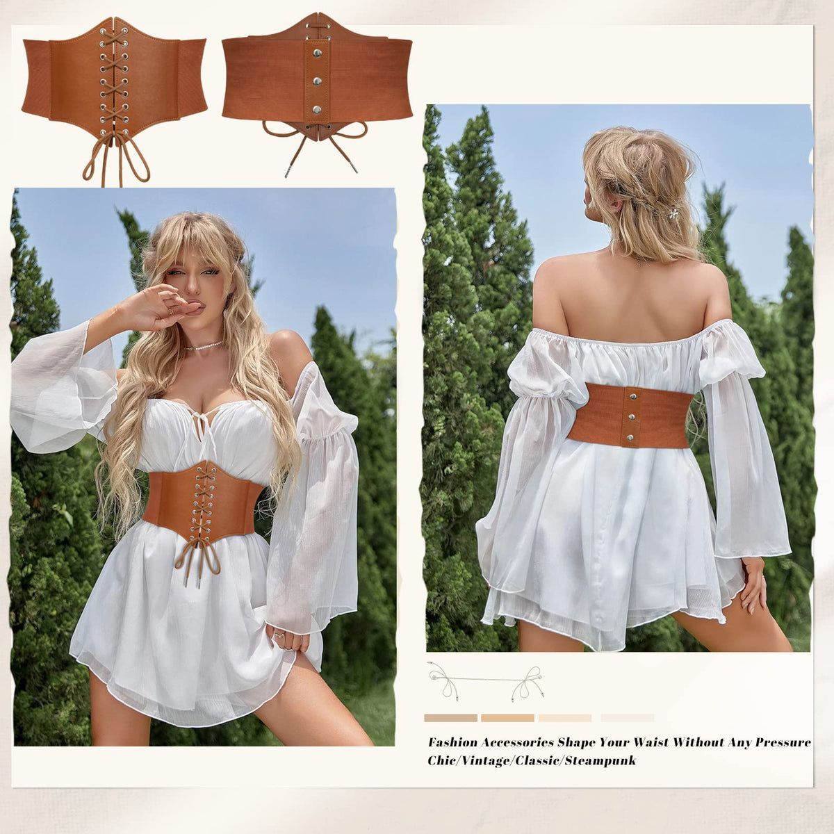 JASGOOD 3 Pack Women’s Elastic Costume Waist Belt Lace-up Tied Waspie Halloween Corset Belts for Women