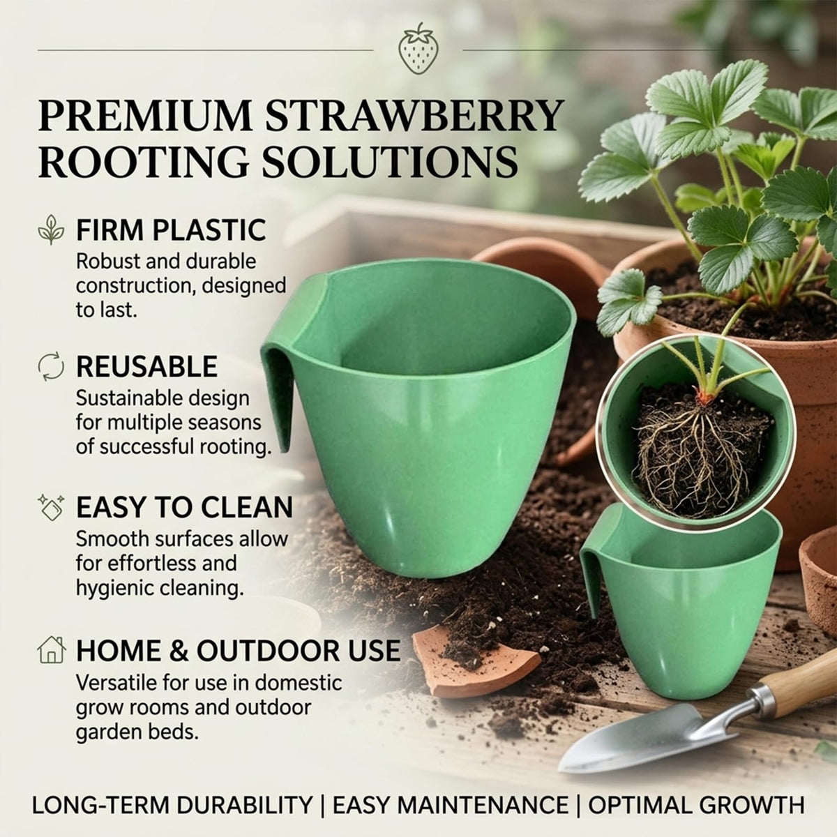 Strawberry Propagation Cups, Reusable Plastic Bare Root Growing Pots Hanging Transplant, 10 Cups & 20 Clips Set for Home Balcony Yard Growers (Small,10pcs)