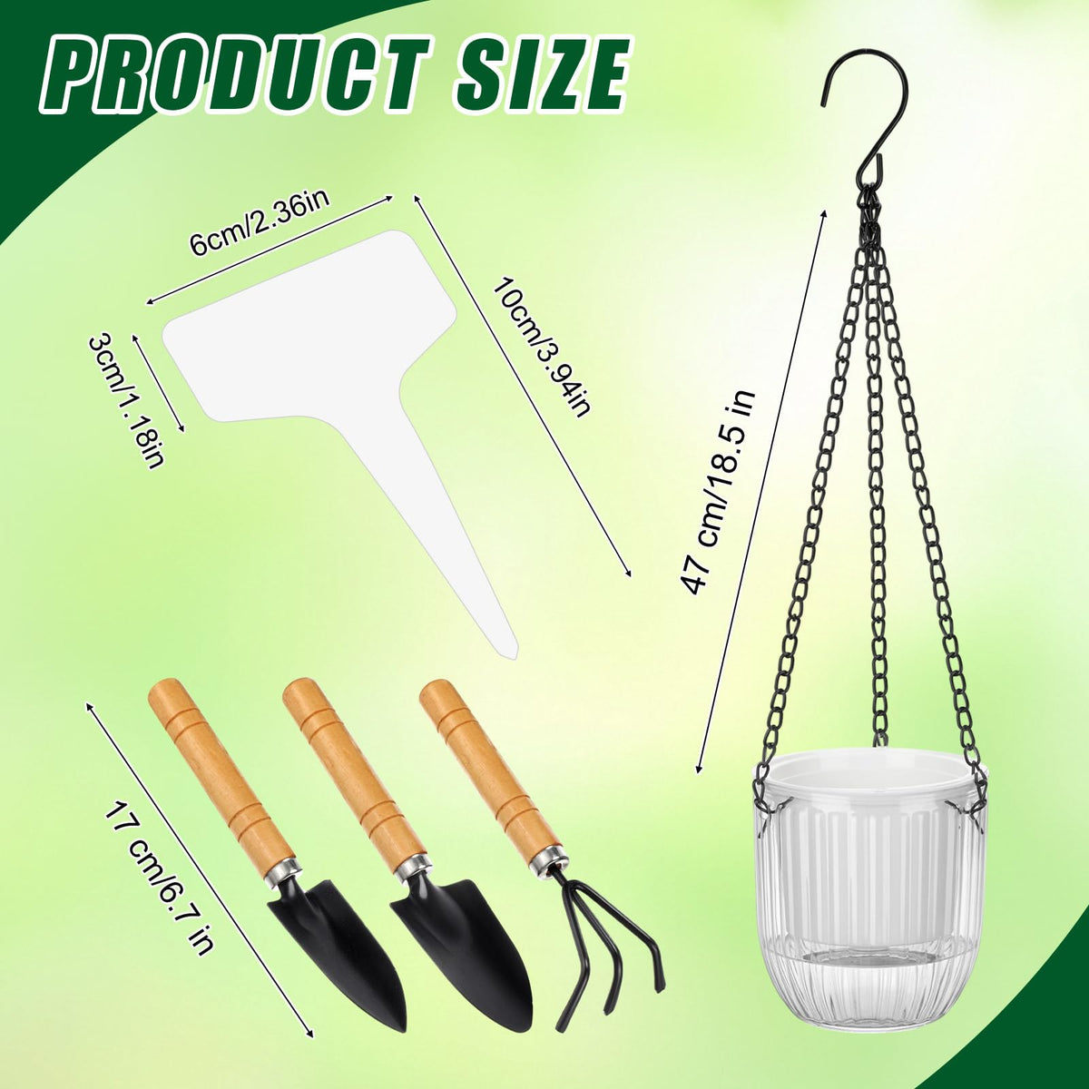 12 Pcs 4.5 Inch Self Watering Hanging Planters for Indoor Outdoor Plants Bulk Pet Small Hanging Flower Pots with Chain Hooks Drainage Holes with Labels 3 Transplant Tools Baskets for Simple Plant Care