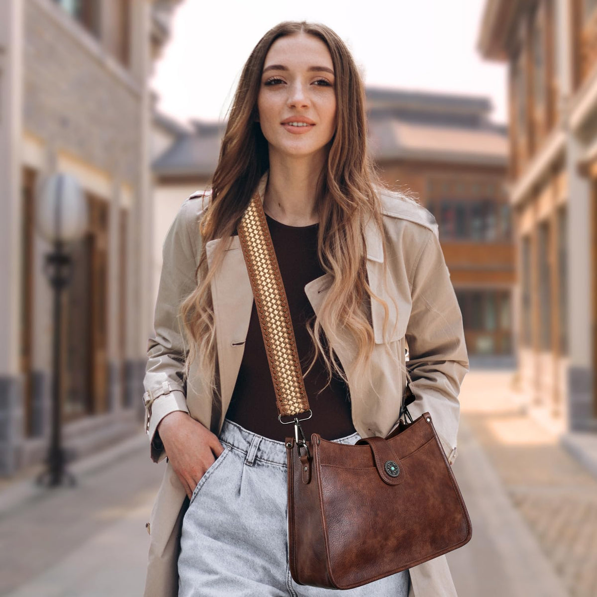 APHISON Crossbody Bags For Women Trendy, Vegan Leather Hobo Handbags Crossbody Purses Shoulder Bucket Bag with 2 Strap Coffee