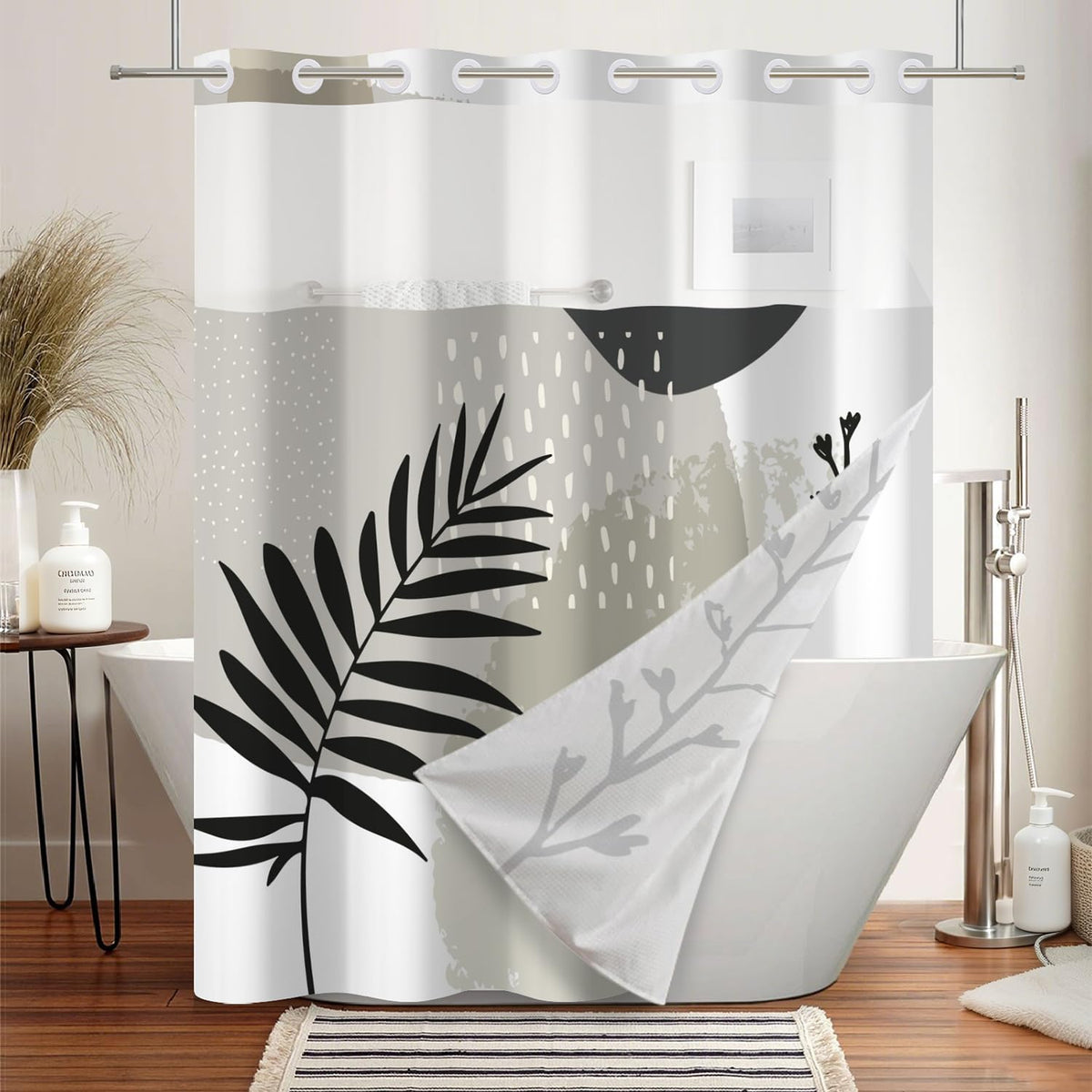 NAEMBCU No Hook Boho Shower Curtain and Liner Set 71 x 74 Inch