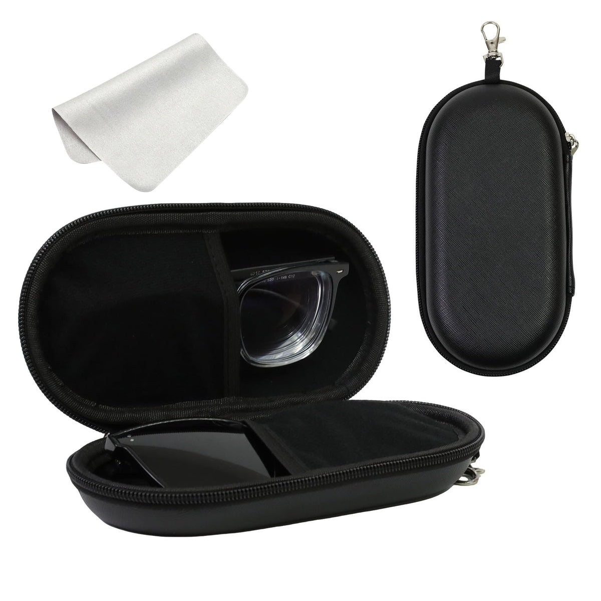 FlyingMage Double Eyeglasses Case, Hard Shell Dual Glasses Sunglasses Organizer with Zipper Clip Travel Eyewear Storage for Women Men (Black)
