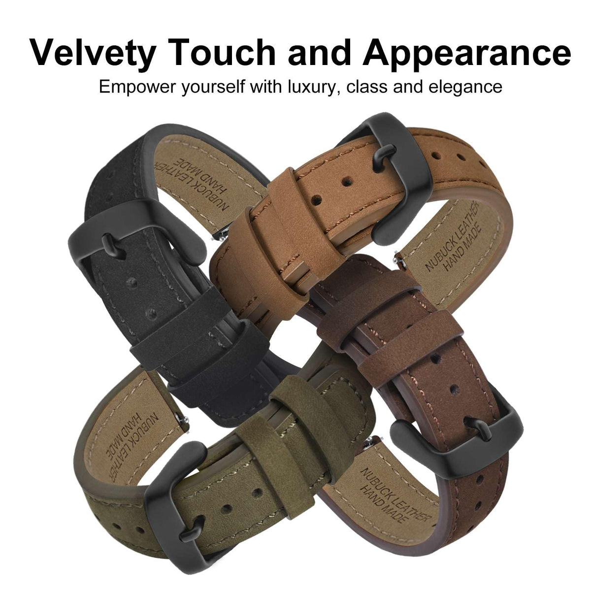 WOCCI 20mm Retro Leather Watch Band for Men and Women, Quick Release Replacement Strap with Black Buckle (Grey)