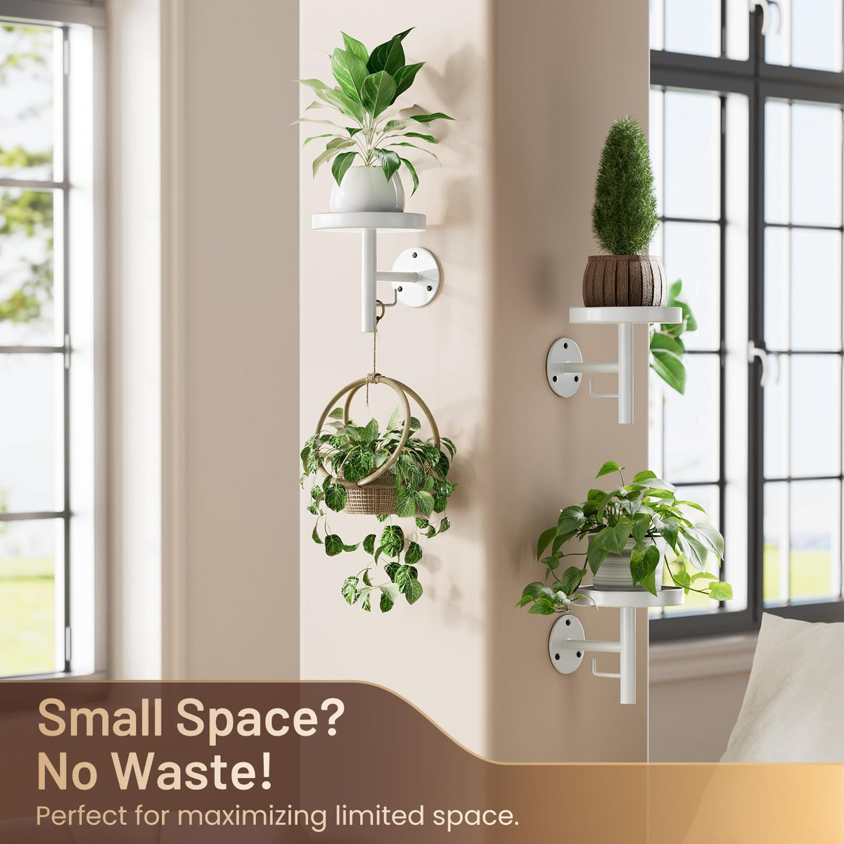 YUOROS 3 Pack Wall Planters for Indoor Plants Hanging Shelf Wall Mounted Plant Hanging Holder (White)