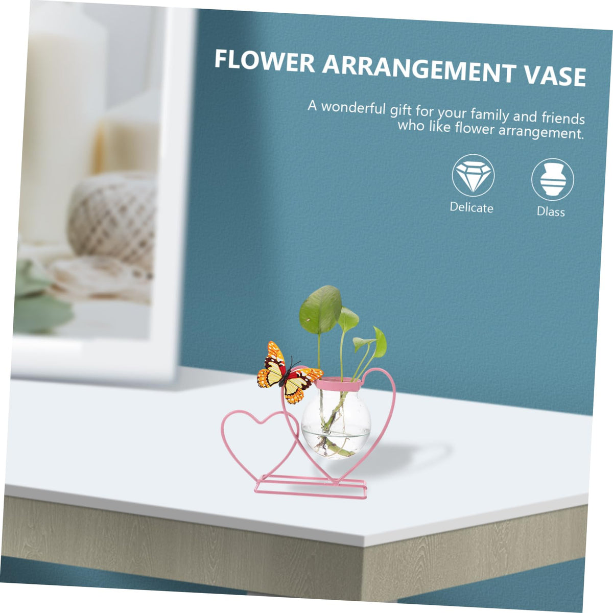 VINTORKY Hydroponic Vase Shape Plant Stand Iron Bonsai Pothos Glass Heart Shape Planter for Terrarium Plants Home Decor