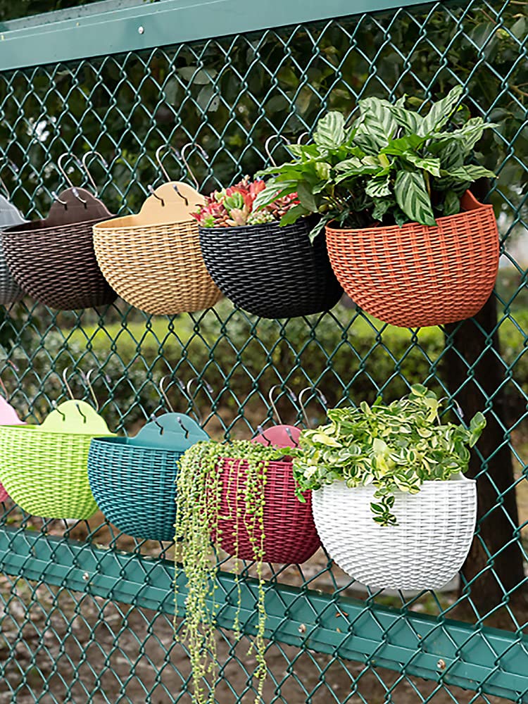 Hanging Planter Pot, Wall and Railing Hanging Planters with S Hooks, Half Round Imitation Rattan European Style Wall Flowerpot Rustic Decorative Flower Basket for Home Balcony Garden(#26*20.5cm Green)