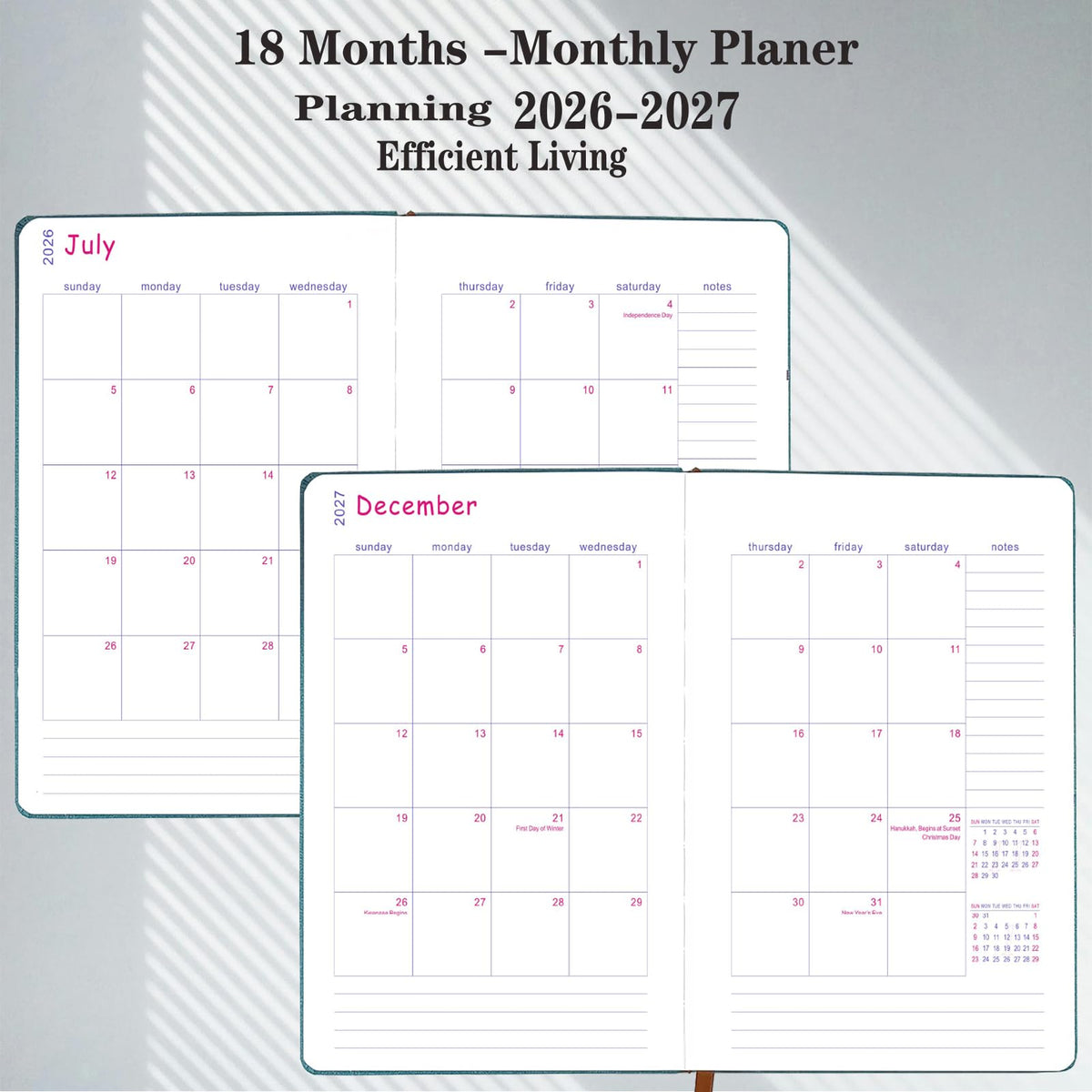 Planner 2026-2027, Weekly Monthly Academic Calendar for Jul 2026 - Dec 2027 [18 Month Agenda], 8.26" x 5.9" Faux Leather Cover + Thick Paper (26-27 Brown)