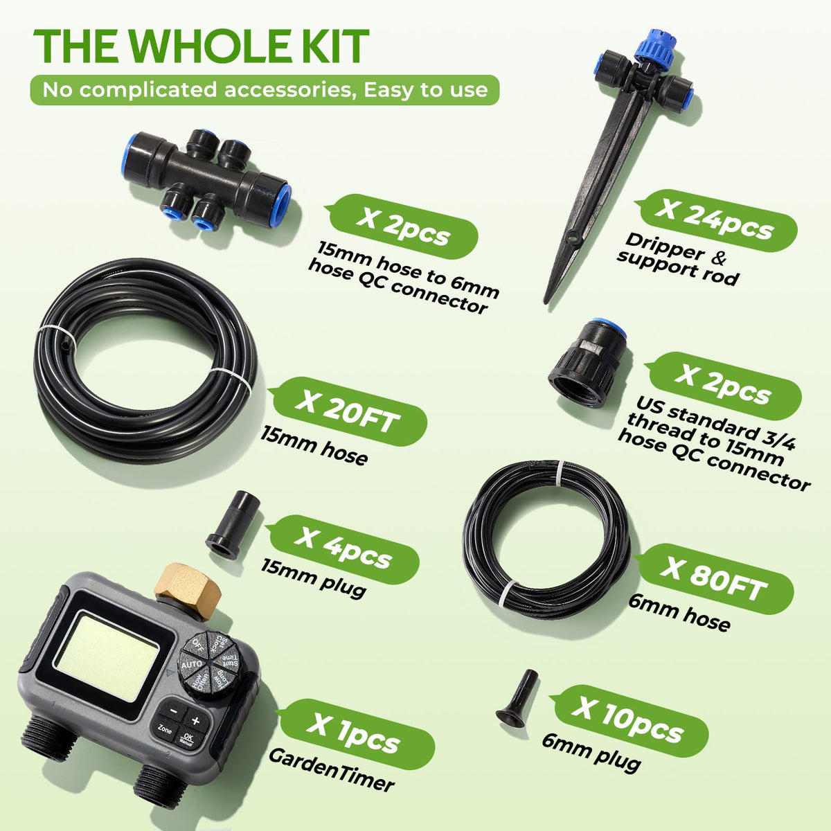 HIRALIY 100FT Drip Irrigation Kit with Garden Water Timer-2 Zone, Automatic Garden Watering System for Raised Bed, Quick Connect Design, Irrigation System for Plant Patio